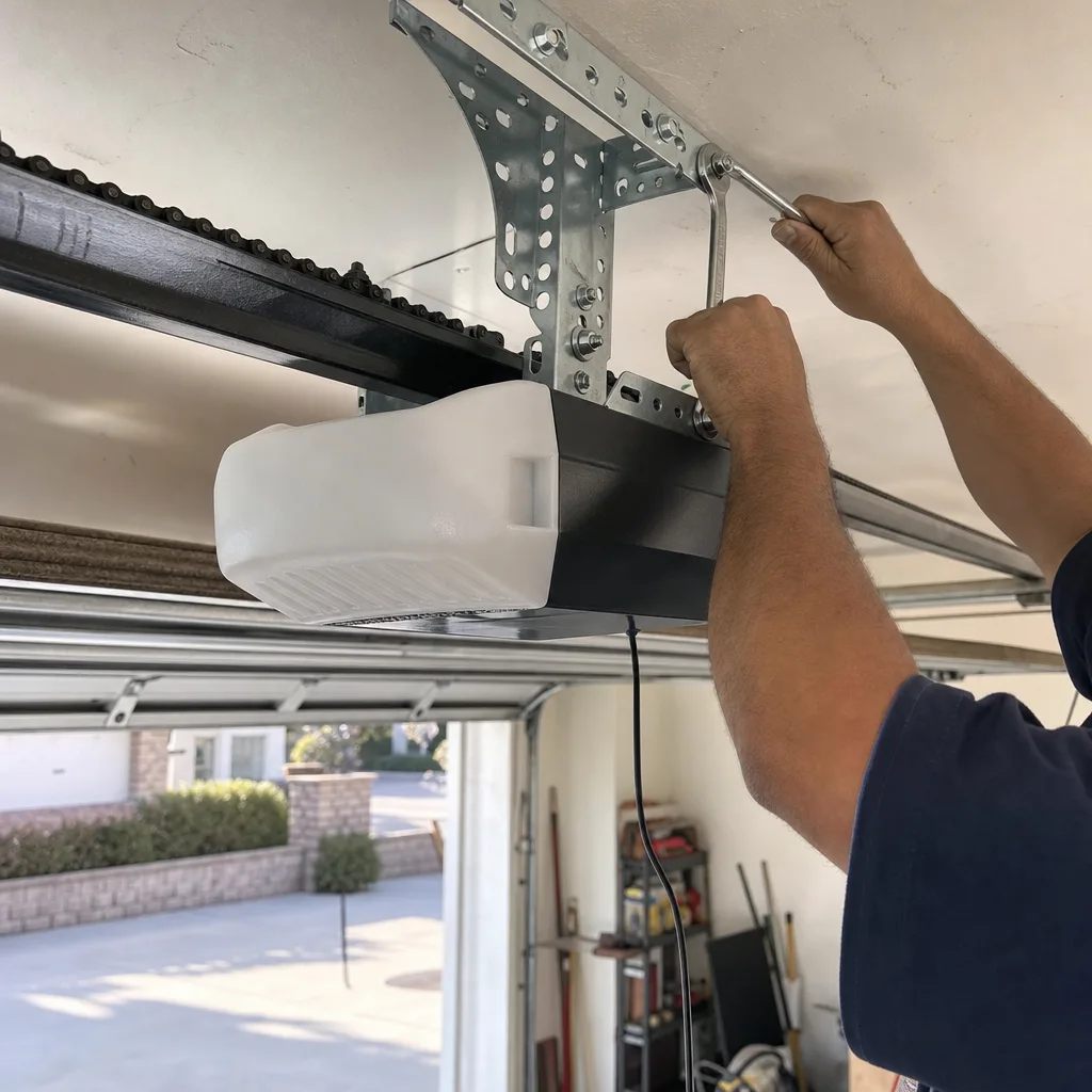Technician performing professional garage door opener repair